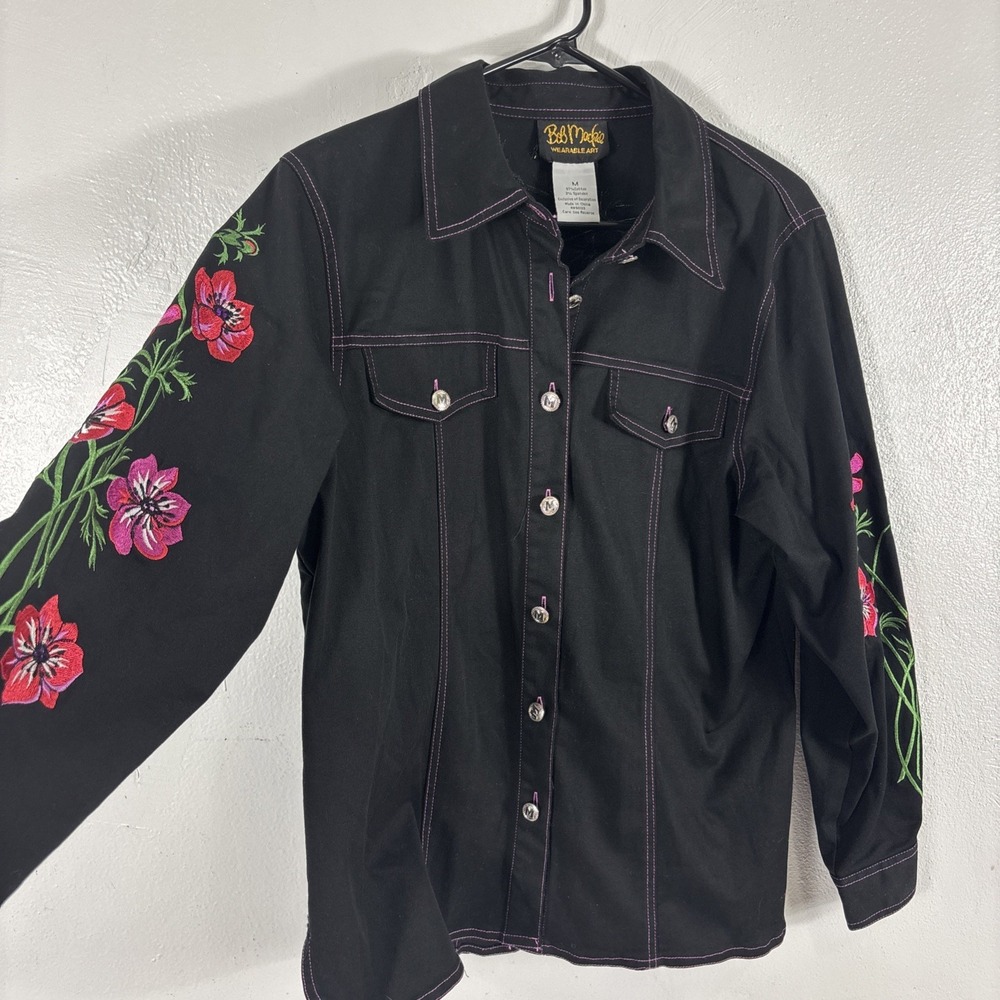 Bob Mackie Wearable Art Shirt Jacket Button-Up Embroidered Size M - Picture 3 of 7
